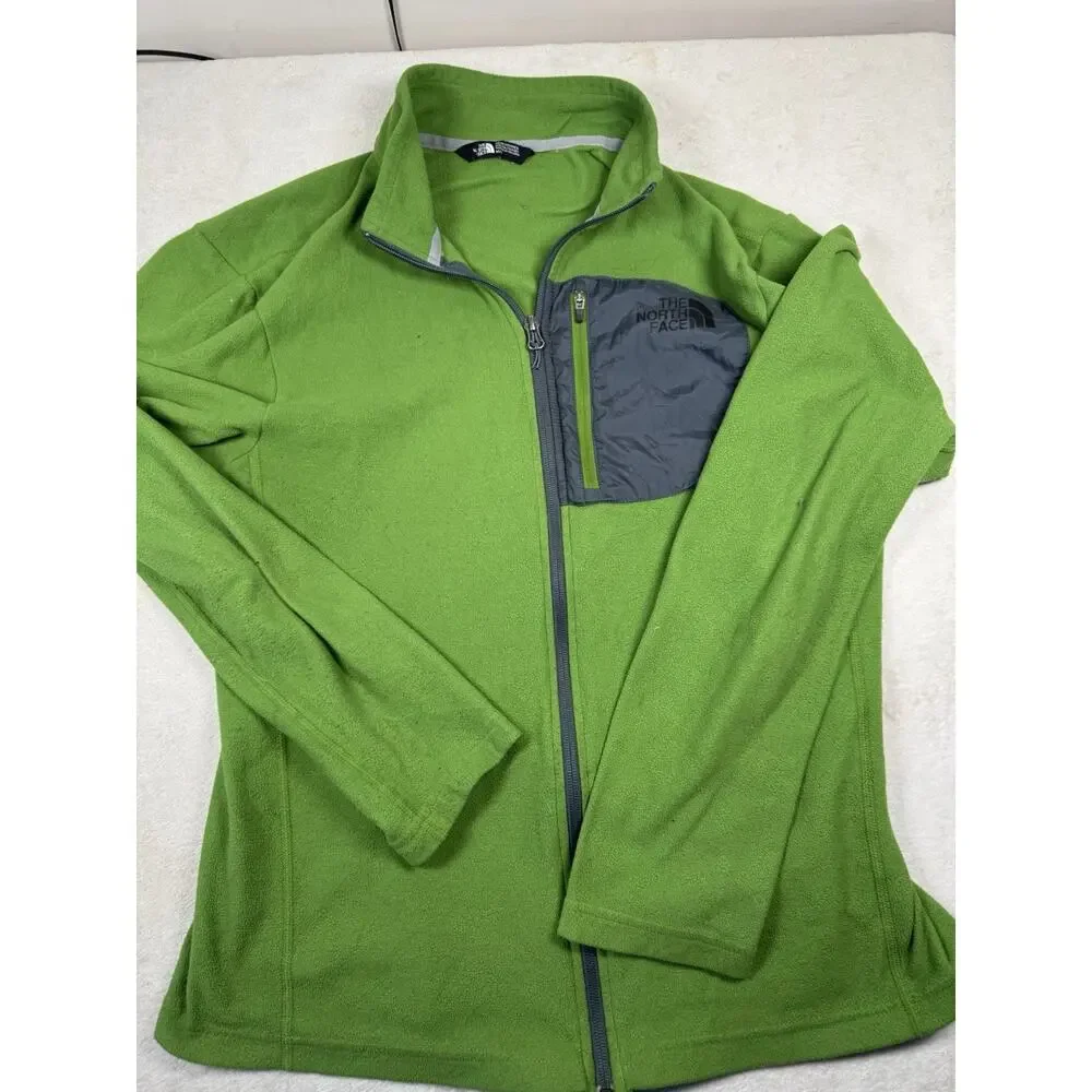 The North Face Men’s Full Zip Fleece Jacket Green Chest Pocket Size Medium